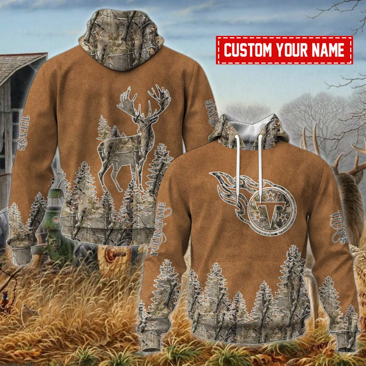 Tennessee Titans Personalized NFL X Camo Hunting Brown Unisex Hoodie 2024/25 WHD5084