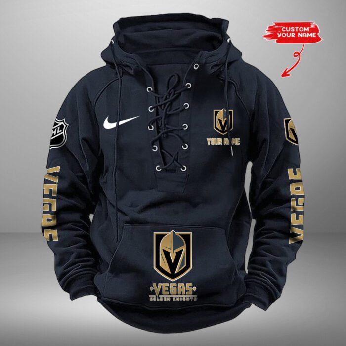 Vegas Golden Knights NHL Swoosh Hooded Lace Up Retro Vintage Hoodie Custom Name