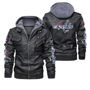 Washington Capitals Black Brown Leather Jacket LIZ185