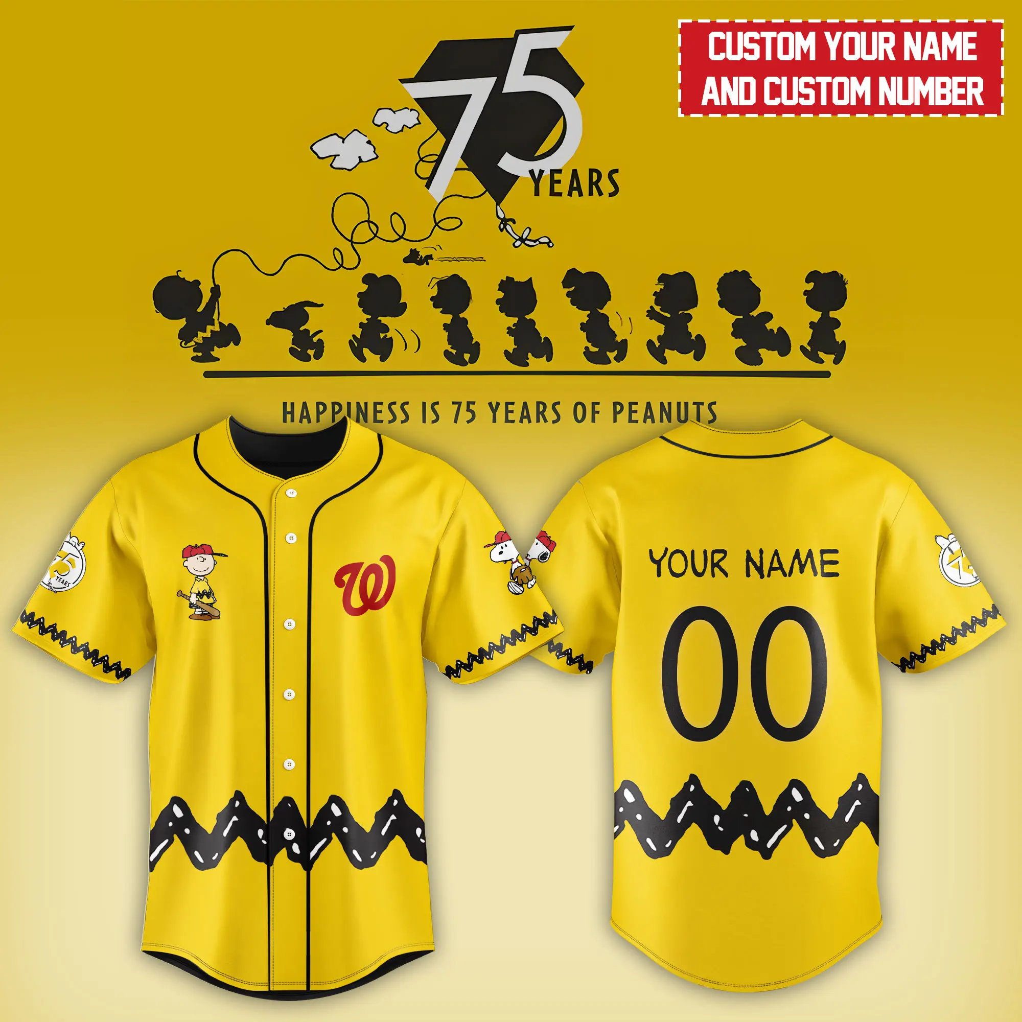 Washington Nationals MLB X Snoopy Peanuts' 75th Anniversary Baseball Jersey