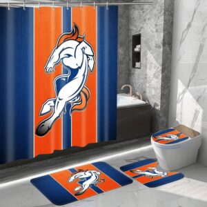 Denver Broncos Art 2 Logo Waterproof Shower Curtain Non-Slip Toilet Lid Cover Bath Mat Bathroom Set BRS4550