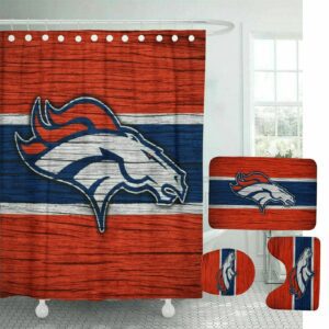 Denver Broncos Wood Logo Waterproof Shower Curtain Non-Slip Toilet Lid Cover Bath Mat Bathroom Set BRS4571
