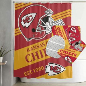 Kansas City Chiefs 1960 Helmet Waterproof Shower Curtain Non-Slip Toilet Lid Cover Bath Mat Bathroom Set BRS4270