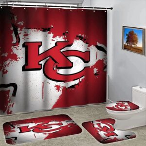 Kansas City Chiefs Art 3 Logo Waterproof Shower Curtain Non-Slip Toilet Lid Cover Bath Mat Bathroom Set BRS4263