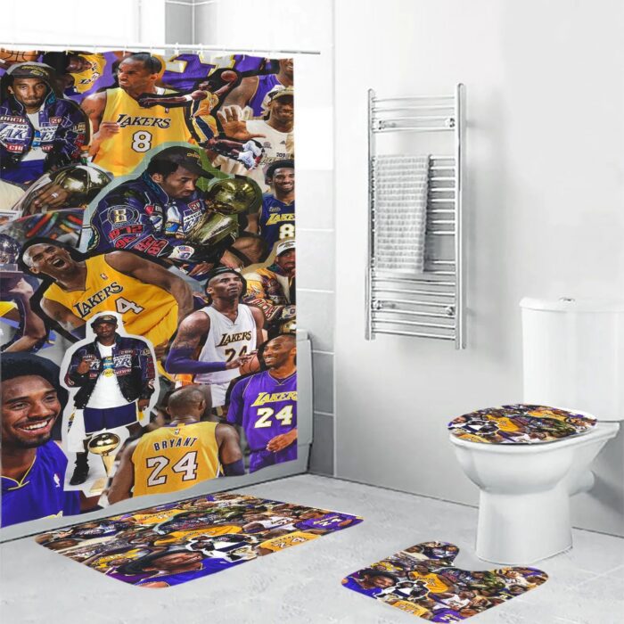 Los Angeles Lakers Players Shower Curtain Non-Slip Toilet Lid Cover Bath Mat Bathroom Set BRS2057