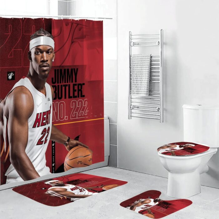 Miami Heat Jimmy Butler No 22 Red Waterproof Shower Curtain Non-Slip Toilet Lid Cover Bath Mat Bathroom Set BRS2601