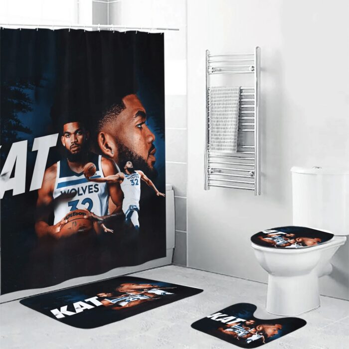 Minnesota Timberwolves 32 Karl Anthony Towns Waterproof Shower Curtain Non-Slip Toilet Lid Cover Bath Mat Bathroom Set BRS4820