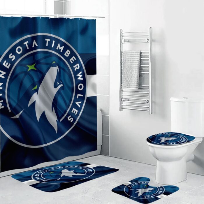 Minnesota Timberwolves Emblem 6 Waterproof Shower Curtain Non-Slip Toilet Lid Cover Bath Mat Bathroom Set BRS4830