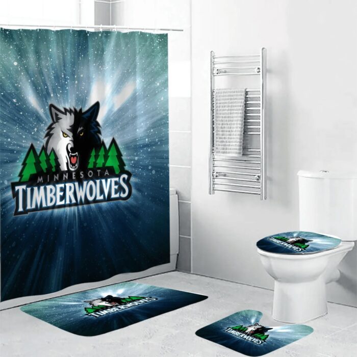 Minnesota Timberwolves Emblem Waterproof Shower Curtain Non-Slip Toilet Lid Cover Bath Mat Bathroom Set BRS4817