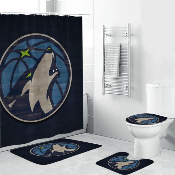 Minnesota Timberwolves Emblem Waterproof Shower Curtain Non-Slip Toilet Lid Cover Bath Mat Bathroom Set BRS4825