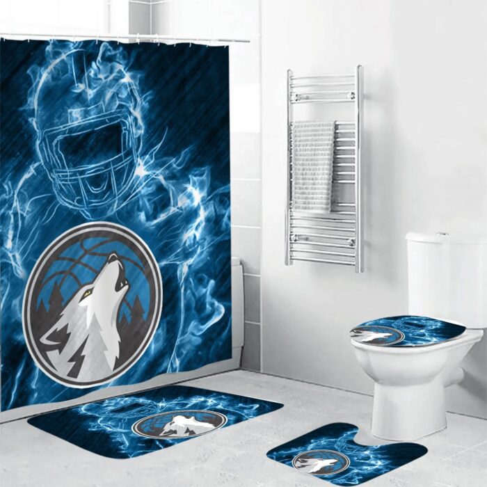 Minnesota Timberwolves Legend Shower Curtain Non-Slip Toilet Lid Cover Bath Mat Bathroom Set BRS2043