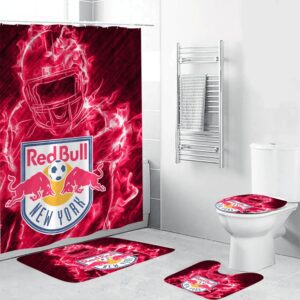 New York Red Bulls Legend Shower Curtain Non-Slip Toilet Lid Cover Bath Mat Bathroom Set BRS2028