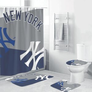 New York Yankees Logo Pattern13 3D Bathroom Sets With Waterproof Shower Curtains And Bath Mat Sets BRS2861