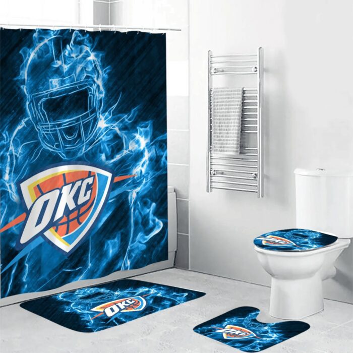 Oklahoma City Thunder Legend Shower Curtain Non-Slip Toilet Lid Cover Bath Mat Bathroom Set BRS2026