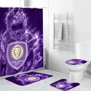 Orlando City Legend Shower Curtain Non-Slip Toilet Lid Cover Bath Mat Bathroom Set BRS2002