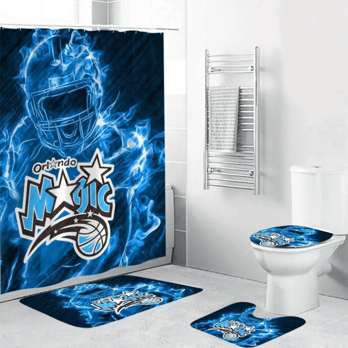 Orlando Magic Legend Shower Curtain Non-Slip Toilet Lid Cover Bath Mat Bathroom Set BRS2033