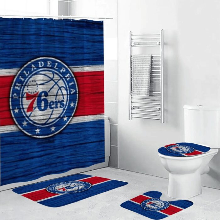 Philadelphia 76ers Logo Red Blue Wood Bathroom Set BRS2742