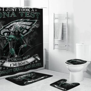 Philadelphia Eagles 100 DNA Test Waterproof Shower Curtain Non-Slip Toilet Lid Cover Bath Mat Bathroom Set BRS2573