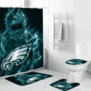 Philadelphia Eagles Legend Waterproof Shower Curtain Non-Slip Toilet Lid Cover Bath Mat Bathroom Set BRS2031