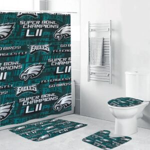 Philadelphia Eagles Logo4 Waterproof Shower Curtain Non-Slip Toilet Lid Cover Bath Mat Bathroom Set BRS2557