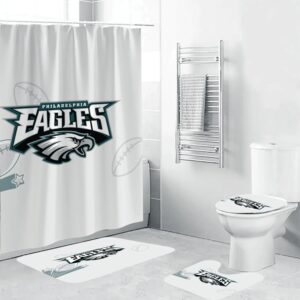 Philadelphia Eagles Symbols Waterproof Shower Curtain Non-Slip Toilet Lid Cover Bath Mat Bathroom Set BRS2584