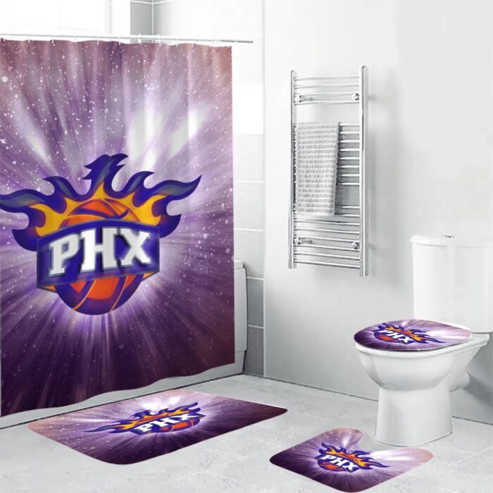 Phoenix Suns Emblem Waterproof Shower Curtain Non-Slip Toilet Lid Cover Bath Mat Bathroom Set BRS4723