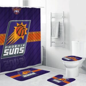 Phoenix Suns Emblem Waterproof Shower Curtain Non-Slip Toilet Lid Cover Bath Mat Bathroom Set BRS4735