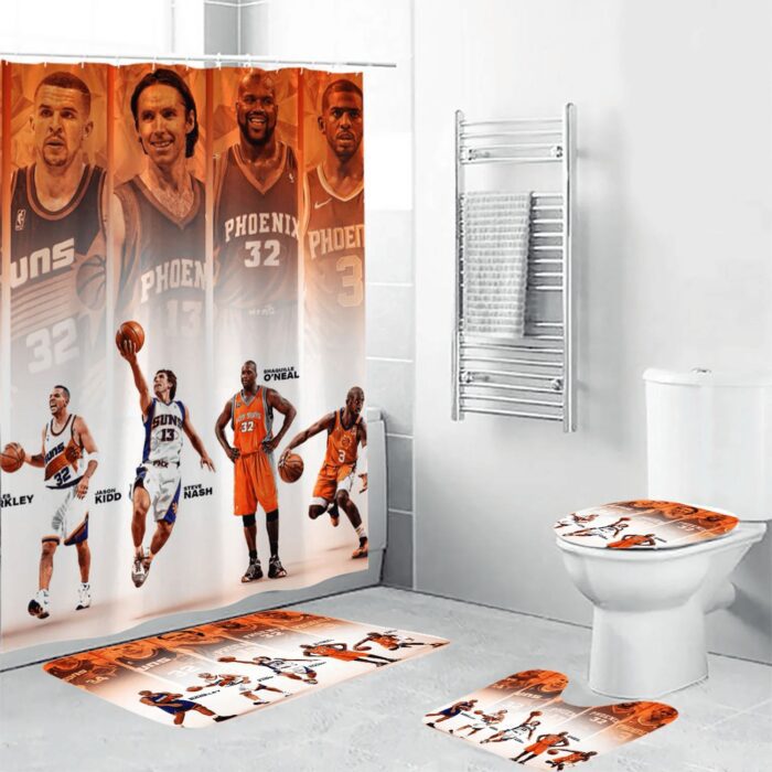 Phoenix Suns Team Waterproof Shower Curtain Non-Slip Toilet Lid Cover Bath Mat Bathroom Set BRS4726