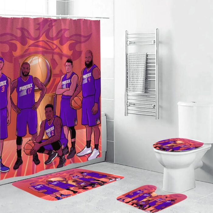 Phoenix Suns Team Waterproof Shower Curtain Non-Slip Toilet Lid Cover Bath Mat Bathroom Set BRS4731