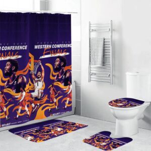 Phoenix Suns Team Waterproof Shower Curtain Non-Slip Toilet Lid Cover Bath Mat Bathroom Set BRS4742