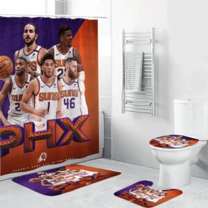 Phoenix Suns Team Waterproof Shower Curtain Non-Slip Toilet Lid Cover Bath Mat Bathroom Set BRS4744