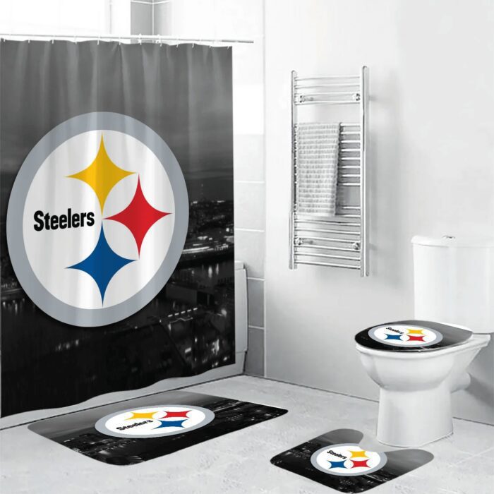 Pittsburgh Steelers City Shower Curtain Non-Slip Toilet Lid Cover Bath Mat Bathroom Set BRS2020