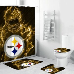 Pittsburgh Steelers Legend Waterproof Shower Curtain Non-Slip Toilet Lid Cover Bath Mat Bathroom Set BRS2013