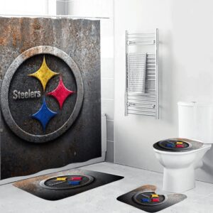 Pittsburgh Steelers Logo Wall Splash Waterproof Shower Curtain Non-Slip Toilet Lid Cover Bath Mat Bathroom Set BRS2552