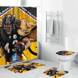 Pittsburgh Steelers Troy Polamalu 43 Art2 Waterproof Shower Curtain Non-Slip Toilet Lid Cover Bath Mat Bathroom Set BRS2621