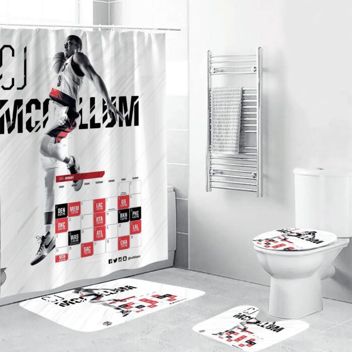 Portland Trail Blazers CJ McCollum1 Waterproof Shower Curtain Non-Slip Toilet Lid Cover Bath Mat Bathroom Set BRS4722