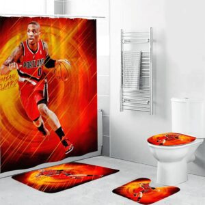 Portland Trail Blazers Damian Lillard2 Waterproof Shower Curtain Non-Slip Toilet Lid Cover Bath Mat Bathroom Set BRS4724