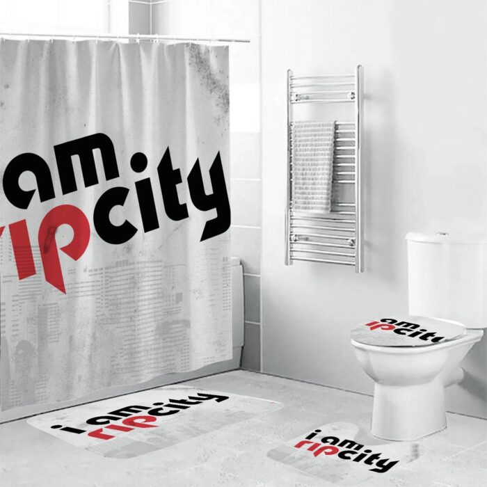 Portland Trail Blazers I am rip city Waterproof Shower Curtain Non-Slip Toilet Lid Cover Bath Mat Bathroom Set BRS4725