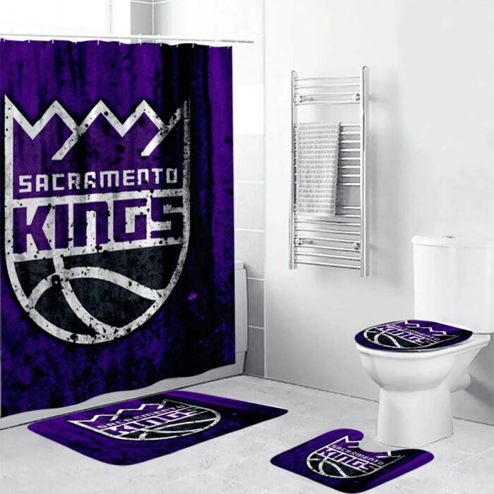 Sacramento Kings Logo Grunge Waterproof Shower Curtain Non-Slip Toilet Lid Cover Bath Mat Bathroom Set BRS2651