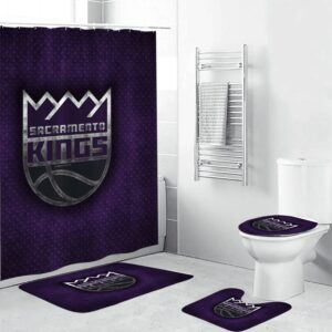 Sacramento Kings Logo Metal3 Waterproof Shower Curtain Non-Slip Toilet Lid Cover Bath Mat Bathroom Set BRS2665