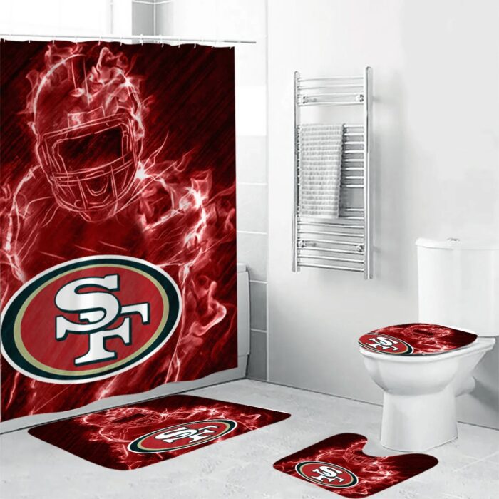 San Francisco 49ers Legend Waterproof Shower Curtain Non-Slip Toilet Lid Cover Bath Mat Bathroom Set BRS2018