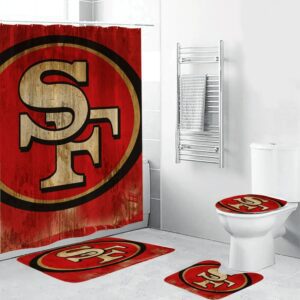 San Francisco 49ers Logo Vintage2 Waterproof Shower Curtain Non-Slip Toilet Lid Cover Bath Mat Bathroom Set BRS2625