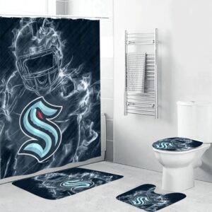 Seattle Kraken Legend Shower Curtain Non-Slip Toilet Lid Cover Bath Mat Bathroom Set BRS2032