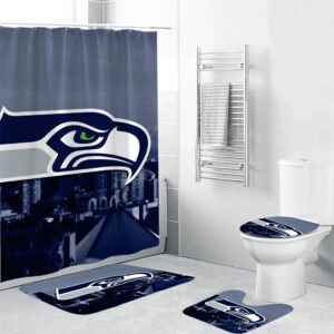 Seattle Seahawks City Shower Curtain Non-Slip Toilet Lid Cover Bath Mat Bathroom Set BRS2001