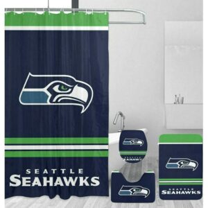 Seattle Seahawks Logo Waterproof Shower Curtain Non-Slip Toilet Lid Cover Bath Mat Bathroom Set