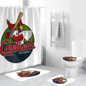 St. Louis Cardinals Bird Playing 3D Bathroom Sets With Waterproof Shower Curtains And Bath Mat Sets BRS2816