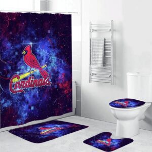 St. Louis Cardinals Logo Galaxy Background 3D Bathroom Sets With Waterproof Shower Curtains And Bath Mat Sets BRS2936