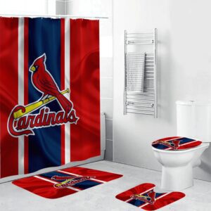 St. Louis Cardinals Logo Navy Red Silk 3D Bathroom Sets With Waterproof Shower Curtains And Bath Mat Sets BRS2924