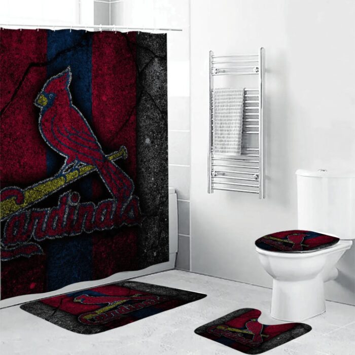 St. Louis Cardinals Logo Stone Background 3D Bathroom Sets With Waterproof Shower Curtains And Bath Mat Sets BRS2714