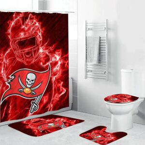 Tampa Bay Buccaneers Legend Waterproof Shower Curtain Non-Slip Toilet Lid Cover Bath Mat Bathroom Set BRS2030